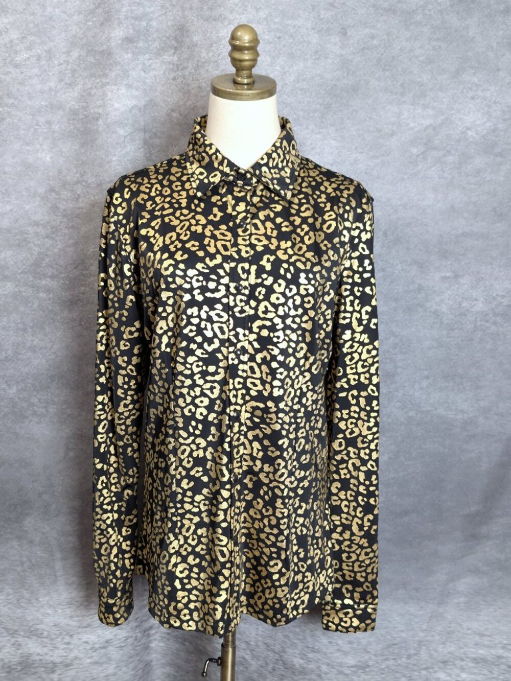 Ranch Dressn Gold Leopard Rodeo Shirt Women's L Western Snap Button Cowgirl